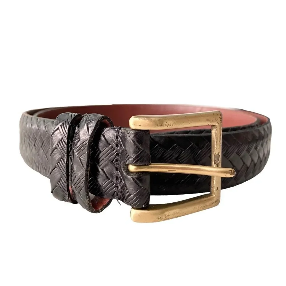 Italian Calfskin Black Belt with Gold Buckle Made in USA in Size 86/24